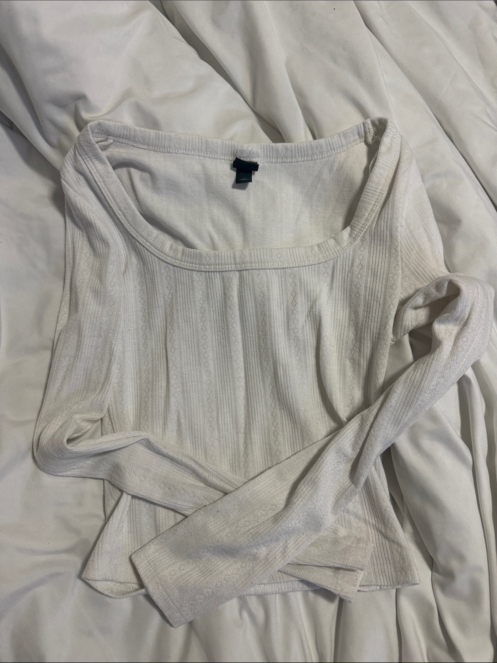 wild fable White Ribbed Long Sleeve Scoop Neck Top